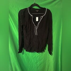 NWT Talbots Black Blouse with White Trim size XS